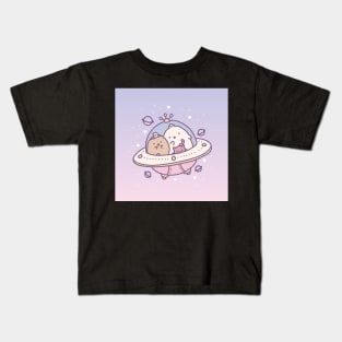 Kawaii cute anime chibi spaceship galaxy cat Kids T-Shirt